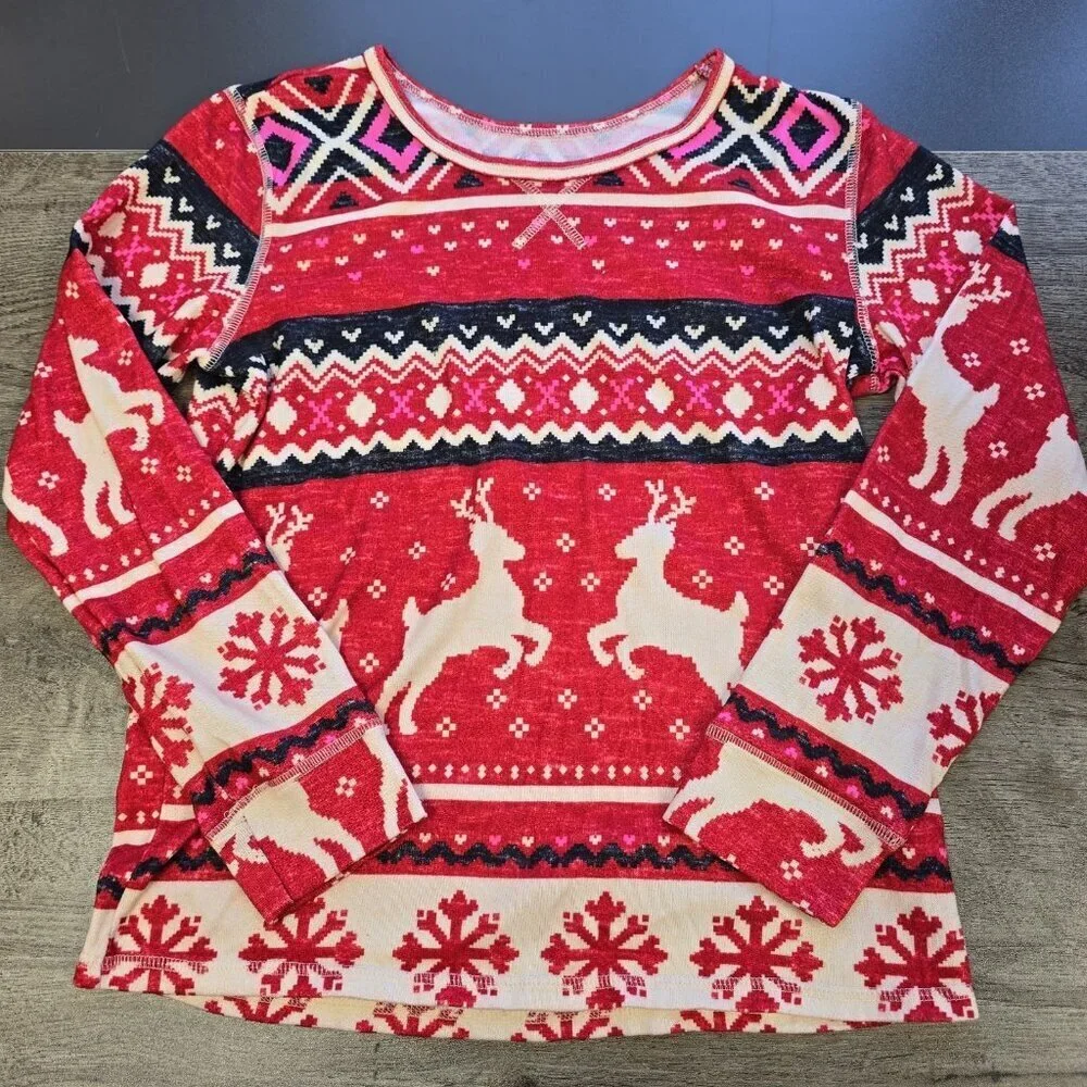 Justice Sleep Pajama PJ Set Girls Size 10 Holiday Christmas Snow Reindeer Winter